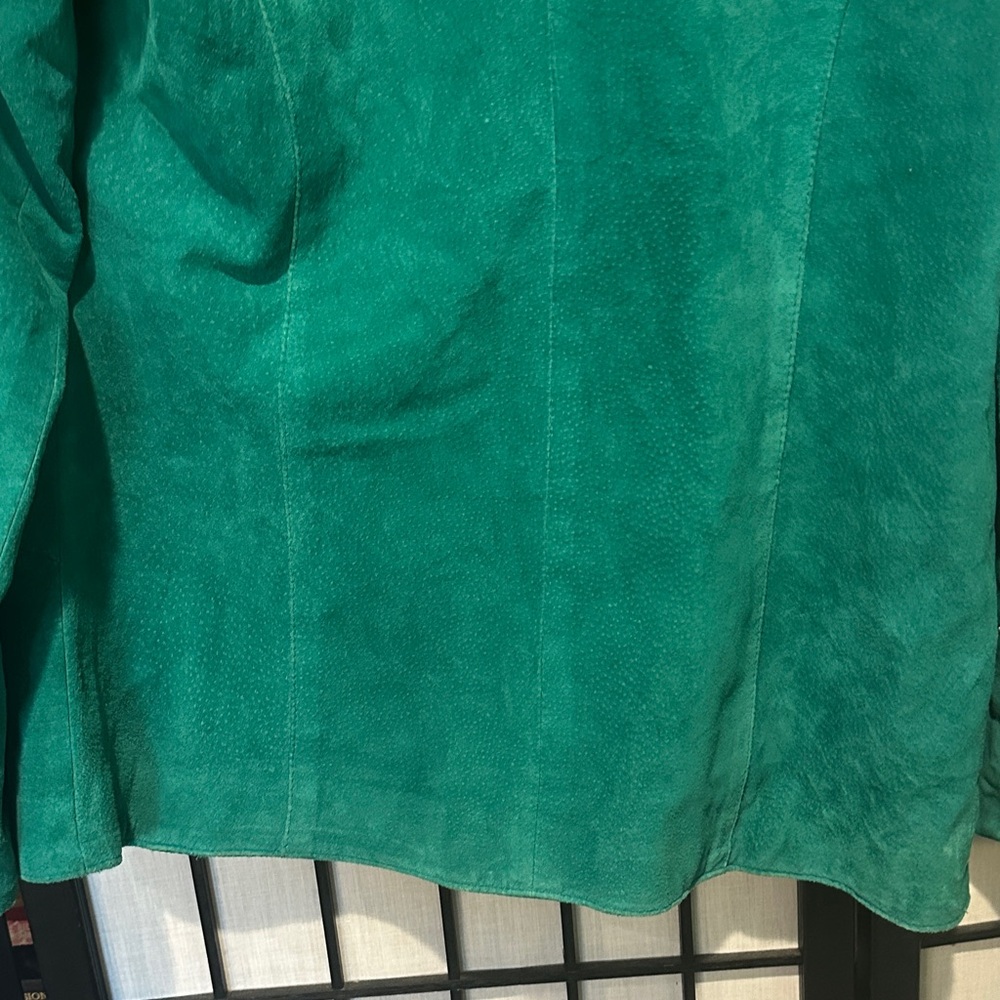 Danier Vintage Emerald Green Suede Leather Blazer Satin Lined Canada Large - Picture 7 of 10